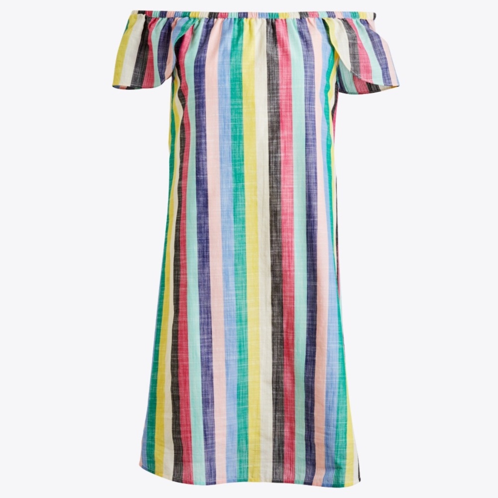 J. Crew Colorful Striped Off-Shoulder Dress